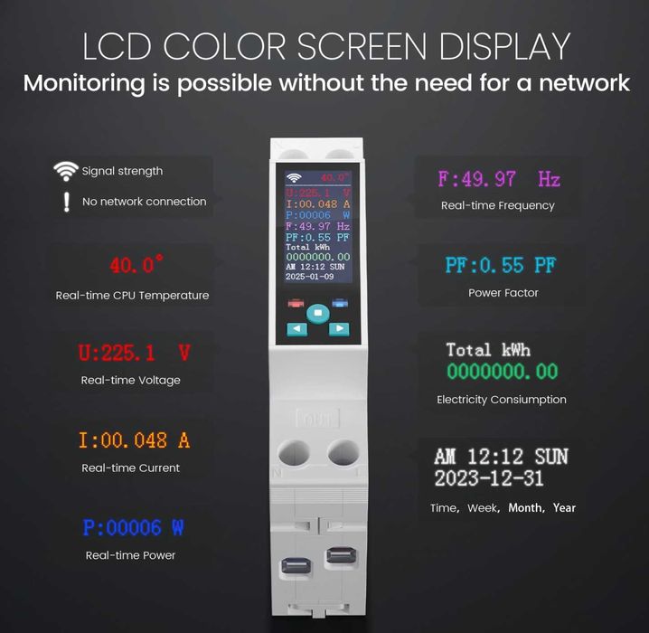 Contor Wifi inteligent, 1P+N AC90-240V 1-50A