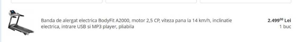 Banda alergat pliabila BodyFit (14 km/h,inclinatie electrica,USB &MP3)