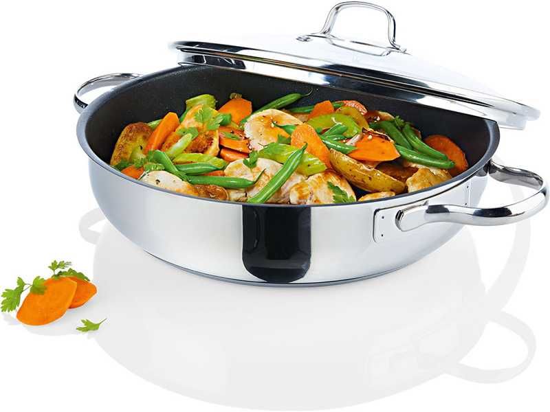 НОВИ! Тиган за задушаване 28см с капак съд за готвене