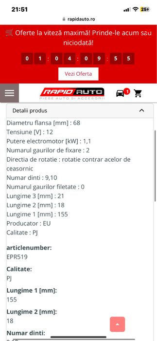 Electromotor/placute frana spate
