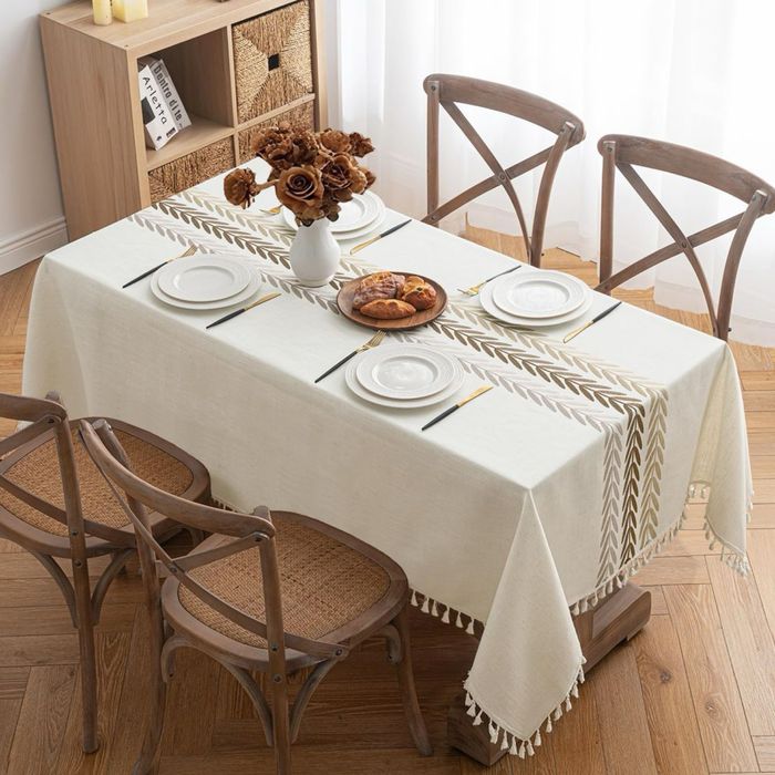 Față de masă 140x240 boho cu ciucuri linen look decor dining elegant