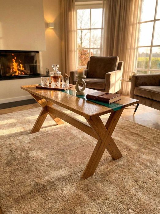 Masa cafea unicata - Rasina si Stejar Masiv "River Table"