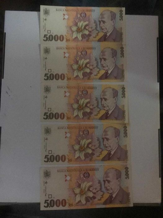 Bancnote 2000 lei , 5000 lei si 1000 lei; bancnota 10 bani