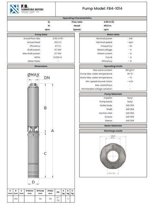 Pompă submersibilă F.B.Model F.B4-1014