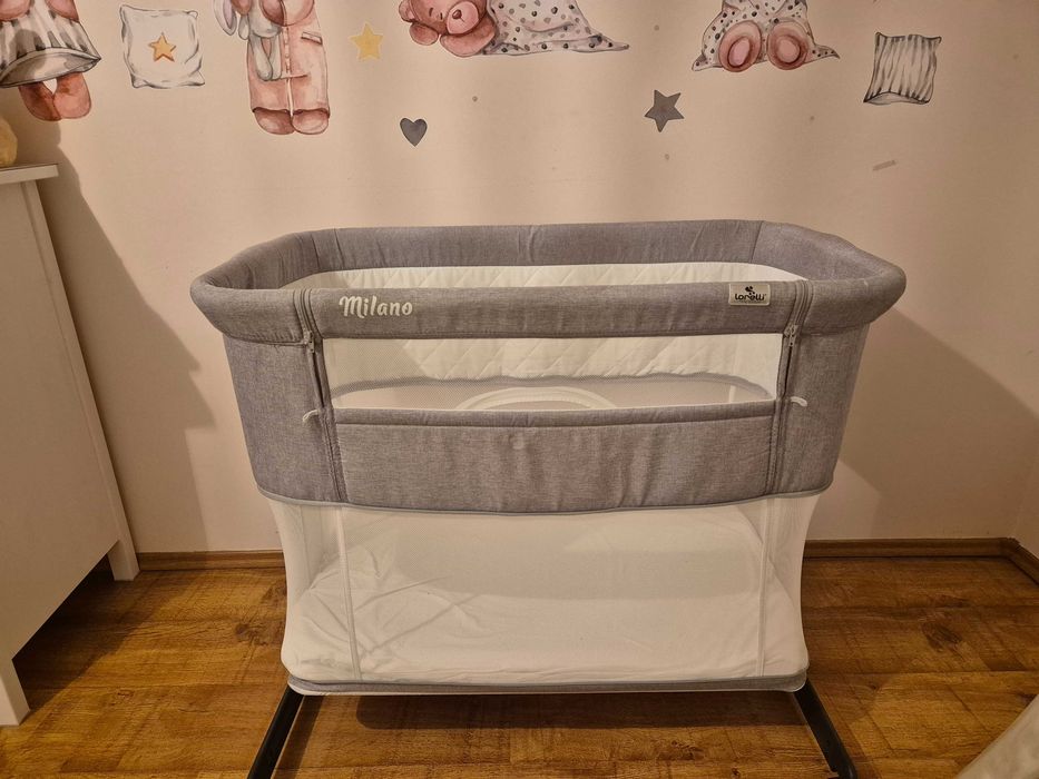 Patut co-sleeper 2 in 1 Milano Lorelli, 0-36 luni, salteluta, reglabil pe inaltime, functie anti-reflux, Gri