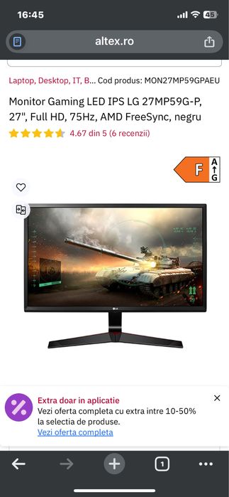 Monitor gaming ips Led LG 27 , full HD ,Free Sync ,75 hz, HDMI
