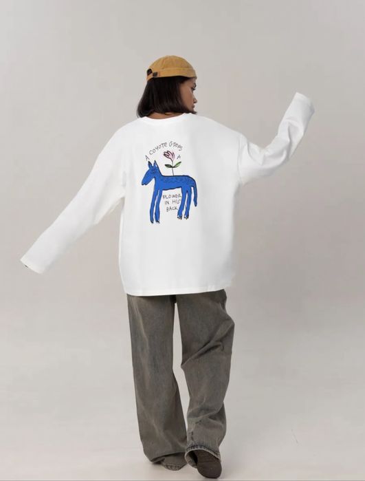 Лонгслив оверсайз с принтом синий Койот