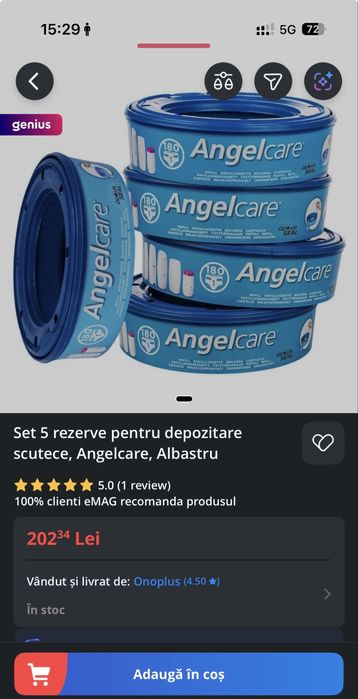 Set 4 rezerve pentru depozitare scutece, Angelcare, Albastru