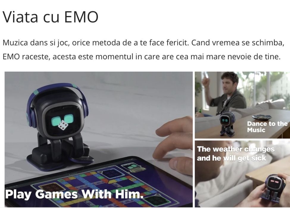 robot Emo AI living.ai emotional pet cu Chat GPT