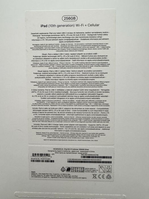 Apple iPad 10, 256GB, Wi-Fi+Cellular (10th generation)