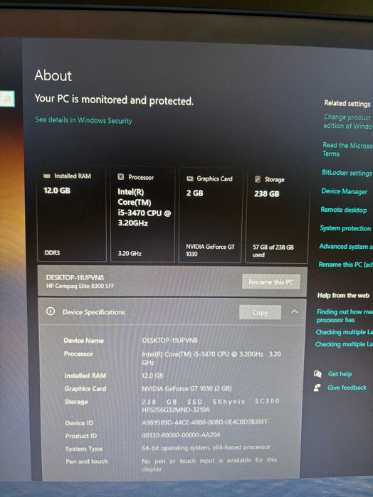 Workstation HP + Monitor Lenovo 22 inch
