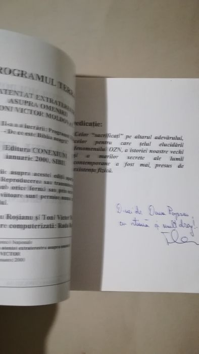Programul Terra. Toni Victor Moldovan. Autograf - dedicatie