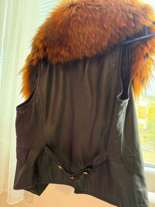 Елек от естествена кожа с ест косъм яка от кожа на миеща мечка raccoon