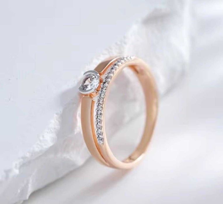 GR108,inel placat aur 14k,nou/marcat, logodna, zirconii albe, deosebit