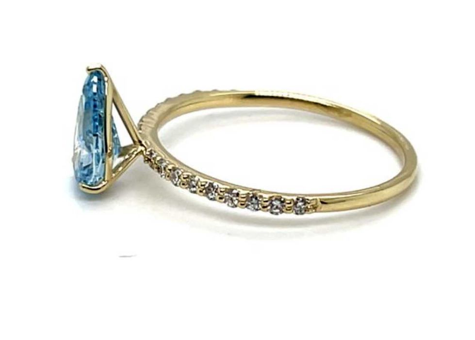 Inel (logodna) din aur 14K cu diamant albastru Fancy Vivid Blue – cu certificat!