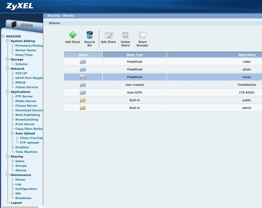 NAS Zyxel NSA 320S, 2x tray ocupate cu 2x HDD 1TB RAID1, server media