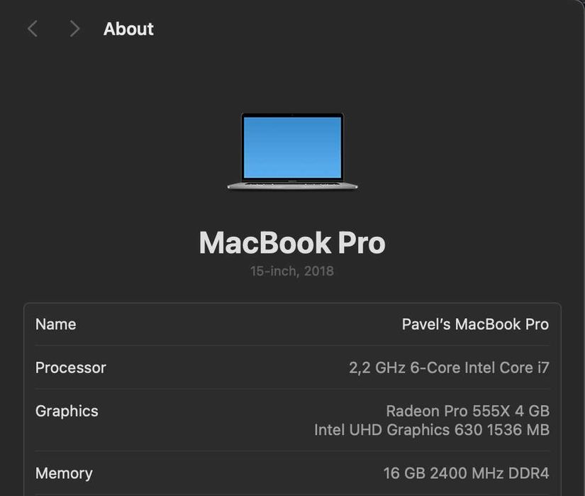 MacBook Pro 15" i7 16GB 256GB 2018г