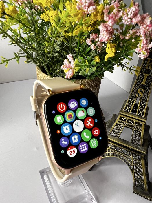 Ceas smartwatch femei bej/auriu