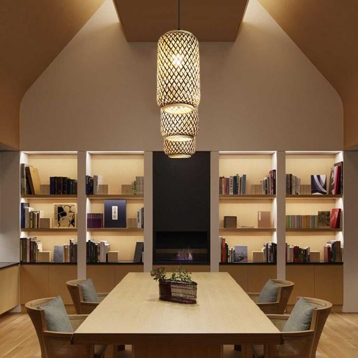 Ретро бамбук плетен висящa лампи Полилей винтидж, черна основа 221