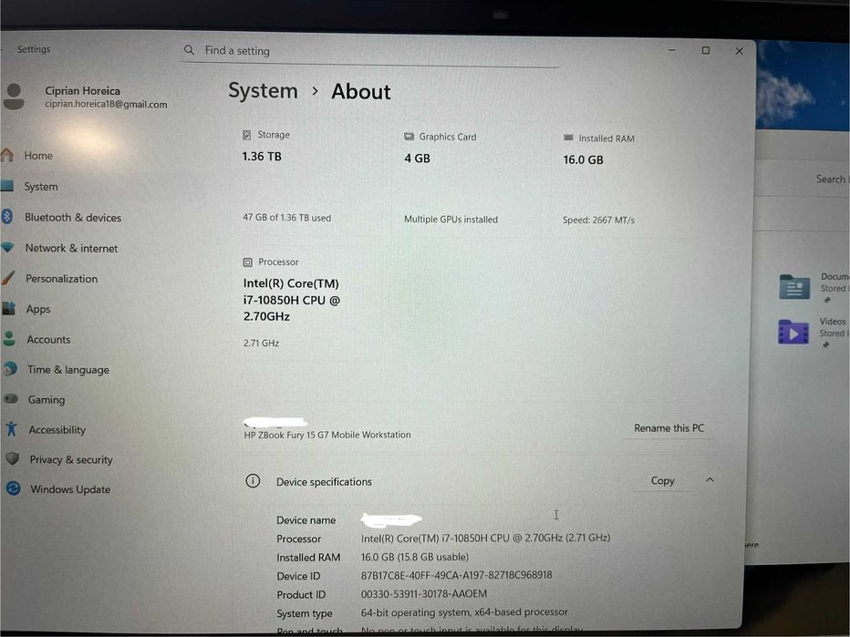 HP ZBook Fury 15 G7 Mobile Workstation 16GB RAM 1TB SSD 512GB HDD