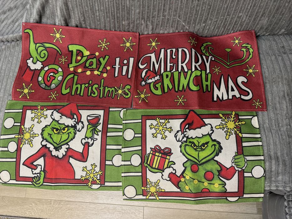 Fata de masa cu Grinch +suport de farfurie si prosop