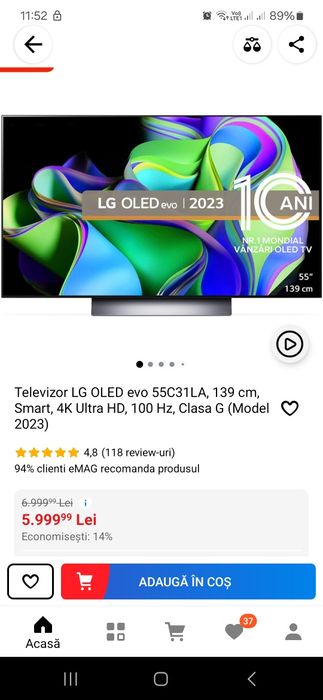 Smart tv Oled LG 55 C3, 139cm, Nou
