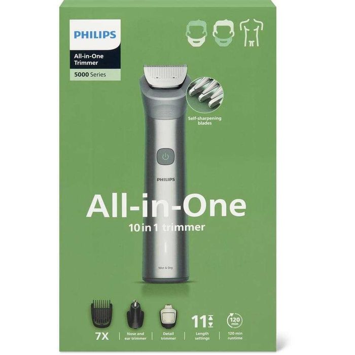 Aparat de Tuns Philips Multigroom Series 5000, 10 in 1, Fara Fir