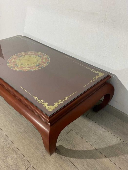 Masă de Cafea Stil Oriental 120x60 cm; Măsuță Solidă din Lemn Masiv