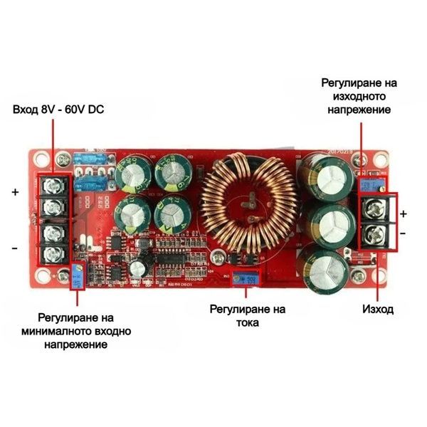 20A 1200W Повишаващ преобразувател 8-60V / 12-80V