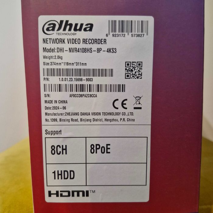 Dahua, NVR 8 canale, NVR4108HS-8P-4KS3