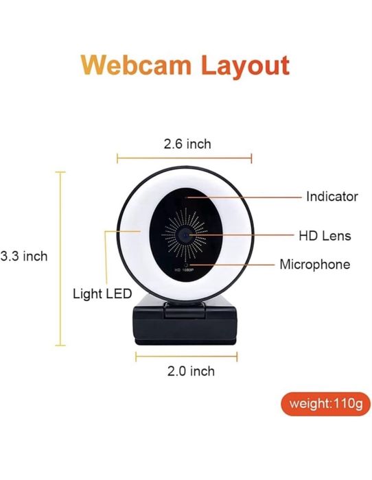 Camera Web 1080p - cu microfon, ring light si trepied incluse
