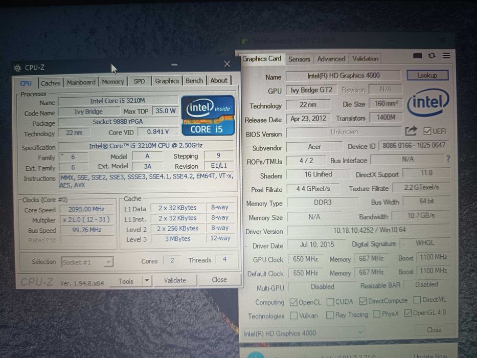 Laptop Acer V3 571, Core i5 3210m, ssd 120gb, ram 4gb,  baterie buna in jur de 2 ore