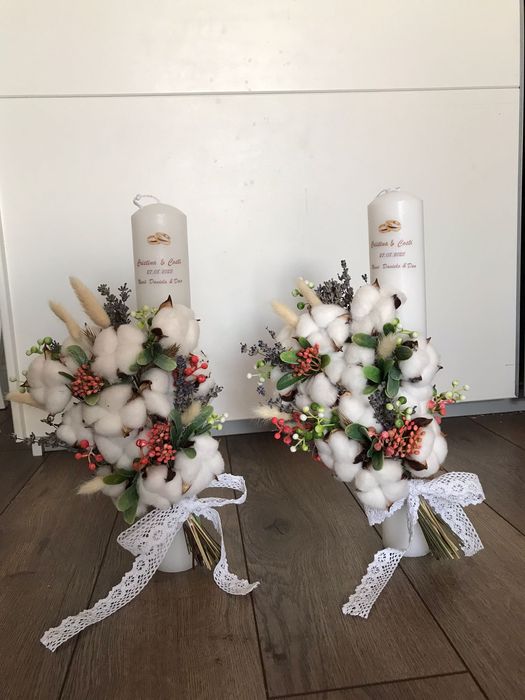 Lumanari cunuie botez flori artificiale lavanda bumbac