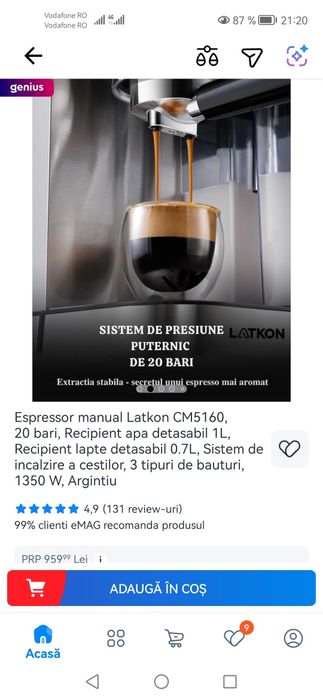 Espressor manual Latki, 20 bar