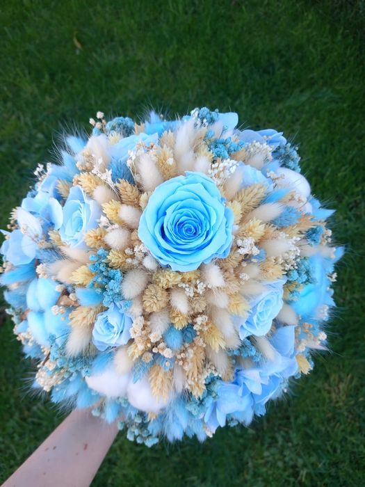 Buchet mireasa din flori naturale uscate si criogenate