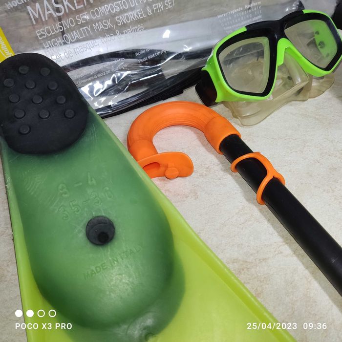 Labe inot Dive Line + ochelari+ tub respirat,  marimea 35-36