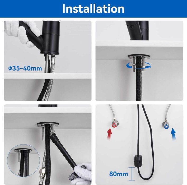 Baterie bucatarie cu para dus extractabila Negru / Silver,de la 250RON