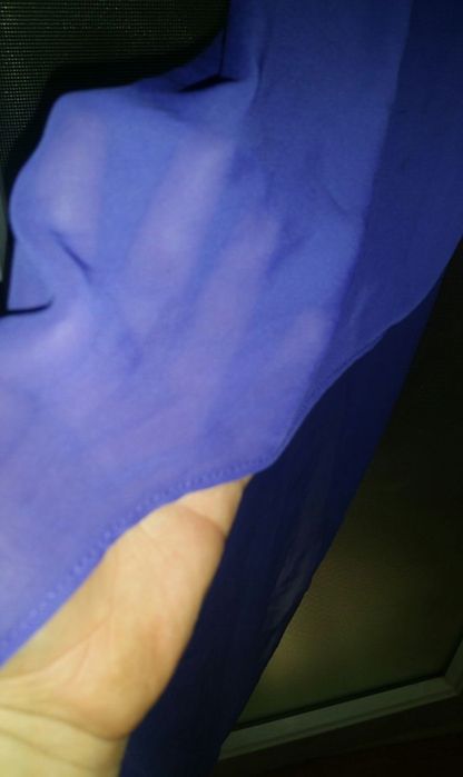 rochie asimetrica fara maneci voal albastra mov lila cordon talie mini