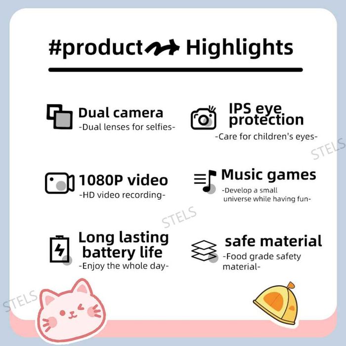 Детски фотоапарат STELS KittyCam X300, 40MP, Селфи детска камера, USB-C