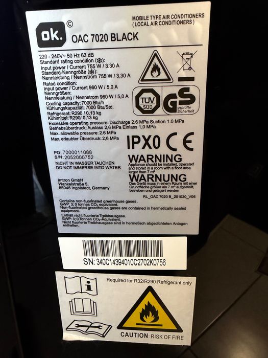 мобилен климатик OK. OAC 7020 BLACK