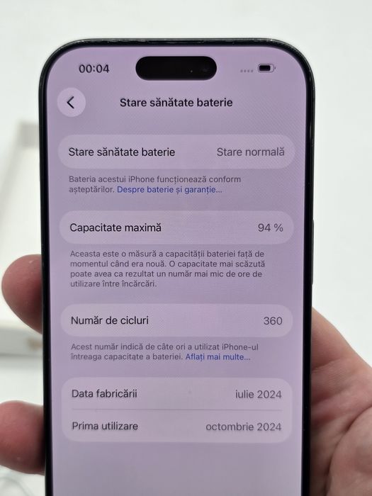 Iphone 16 pro, Black Titanium, 256gb,  94% - sanatate baterie
