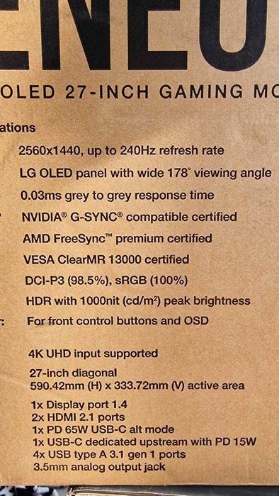 Monitor Gaming OLED Corsair XENEON 27" 27QHD240, QHD (2560 x 1440)