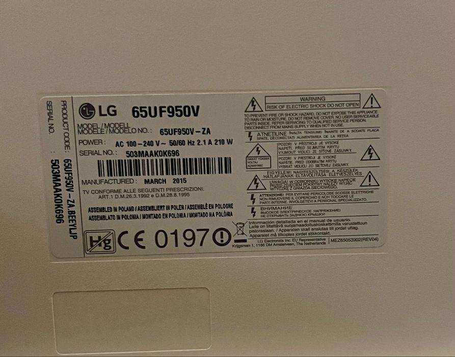 Телевизор LG 65UF950V-ZA