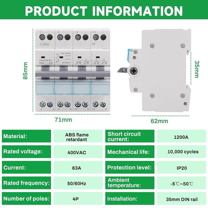 Comutator manual sursă 63A 400V 4P Jadeshay – transfer switch DIN
