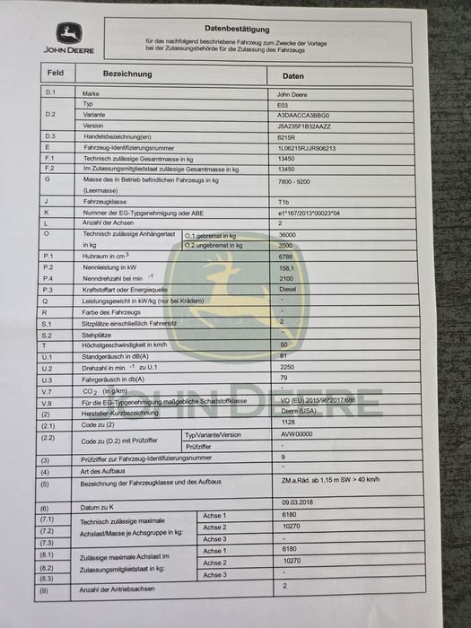 Vand tractor JD.6215 R