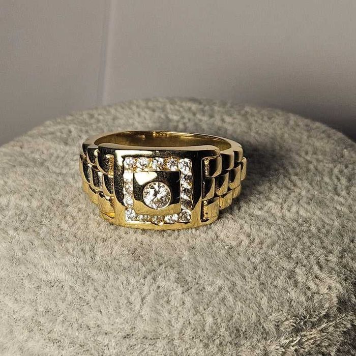 Inel barbatesc din aur galben cu pietre 14K, 10.37 Grame