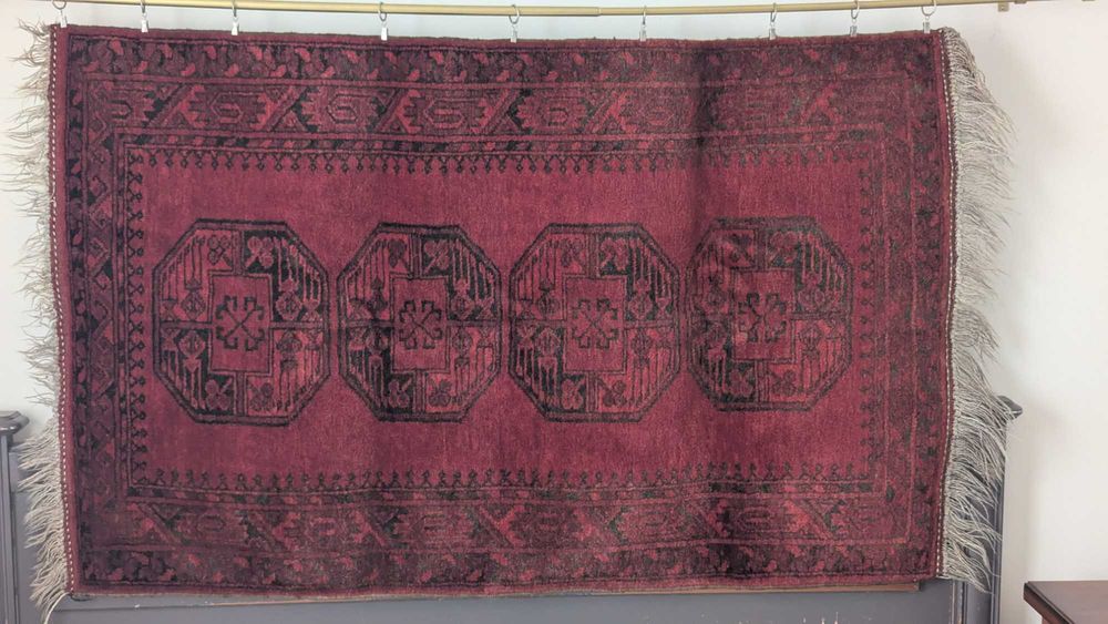Covor Afgan vechi si original Tekke Bokhara Înnodat Manual – 91 x 144 cm |  Lână, Roșu Închis