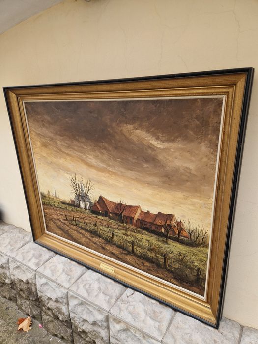 Уникална огромна антикварна майсторска авторска картина масло платно