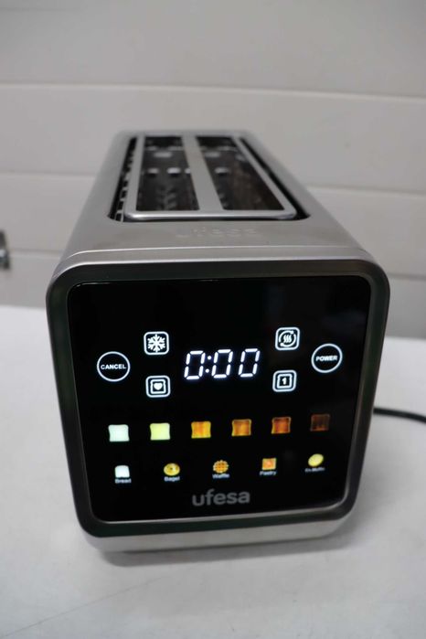 Ufesa One Touch Duo Plus, 1400W дигитален тостер, 2 слота, LED дисплей, 6 нива, хляб, мъфин, гофрета, затопляне, размразяване, памет, тавичка за трохи