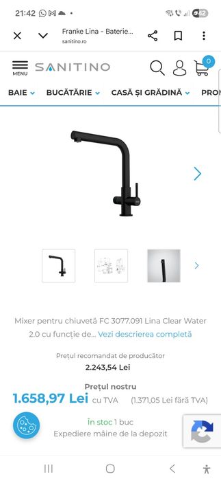 Robinet franke linea clear water   2.0